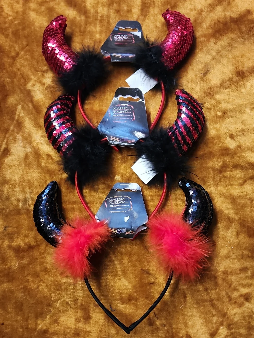 3pc Sequin Devil Horn Headband - Red & Black
